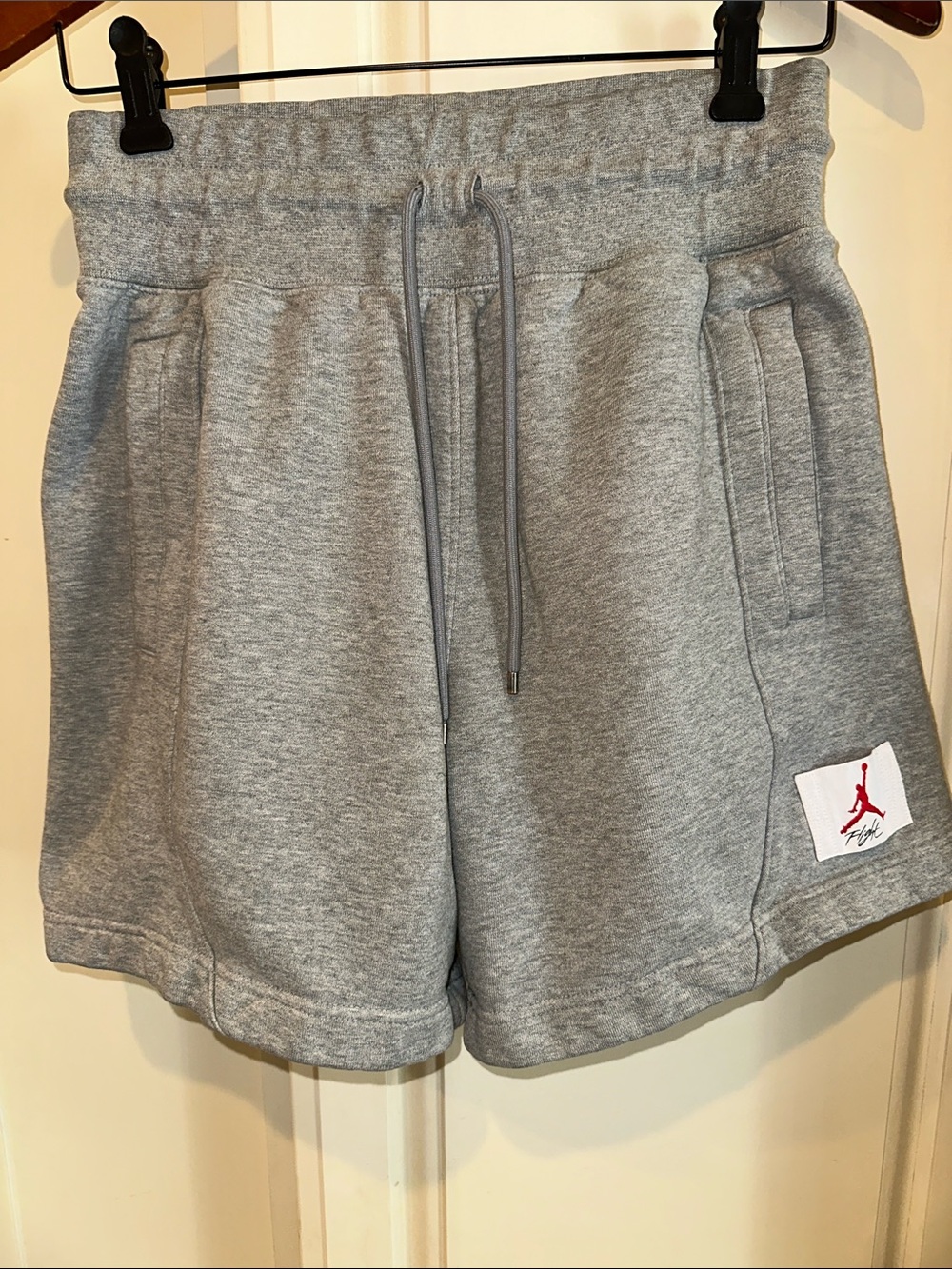Jordan Gray Athletic Fleece Shorts with Red Jumpman Patch
